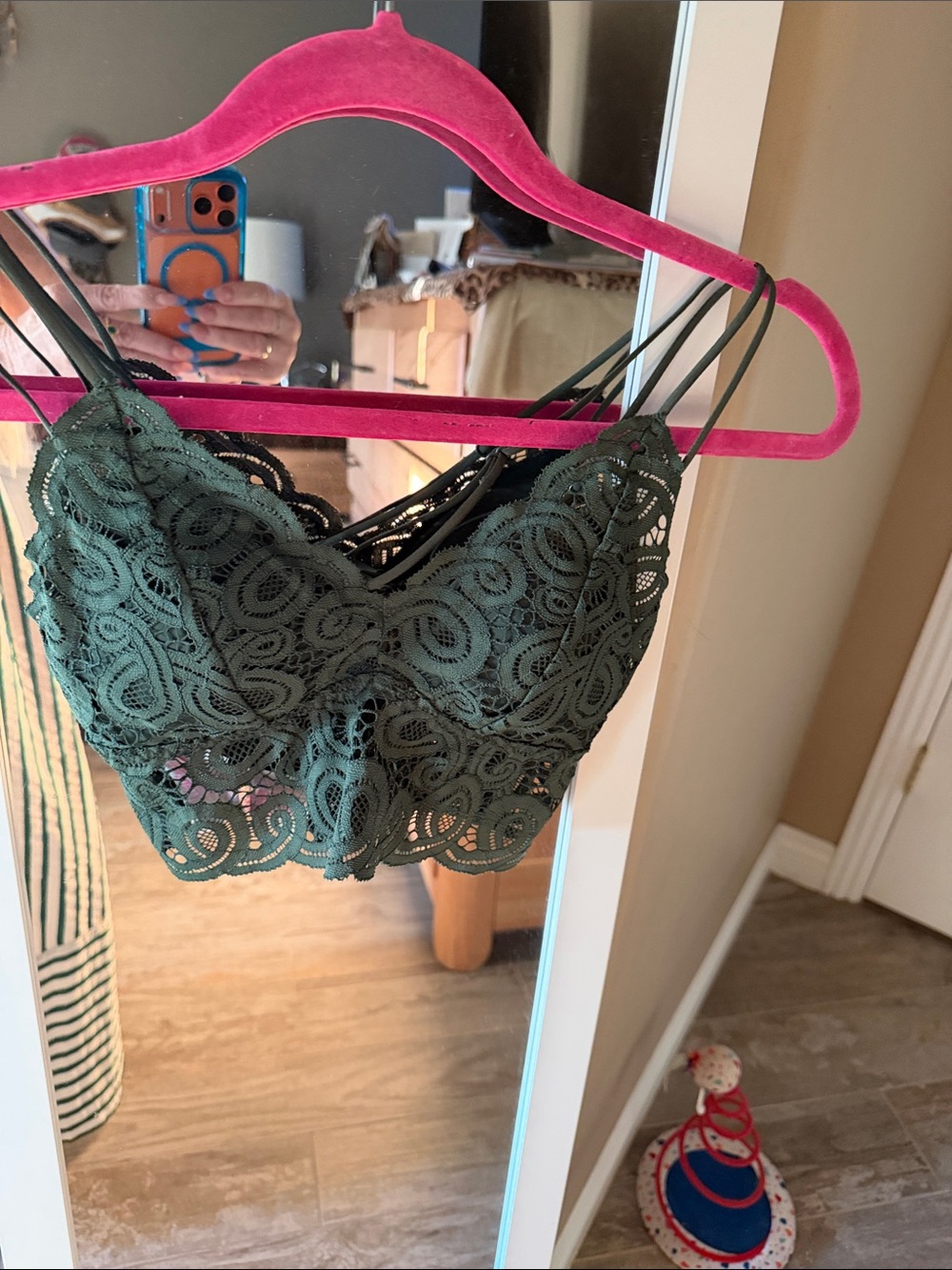 PINK Victoria's Secret Dark Green Crochet Lace Strappy Bralette
